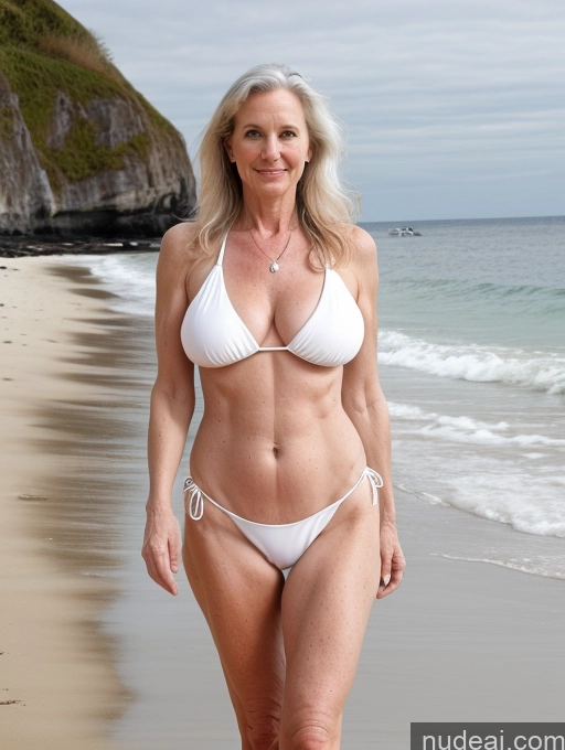 Beautiful Fairer Skin Swedish Milf A Woman In A Gray And White Bikini Standing On A Beach Next To The Ocean