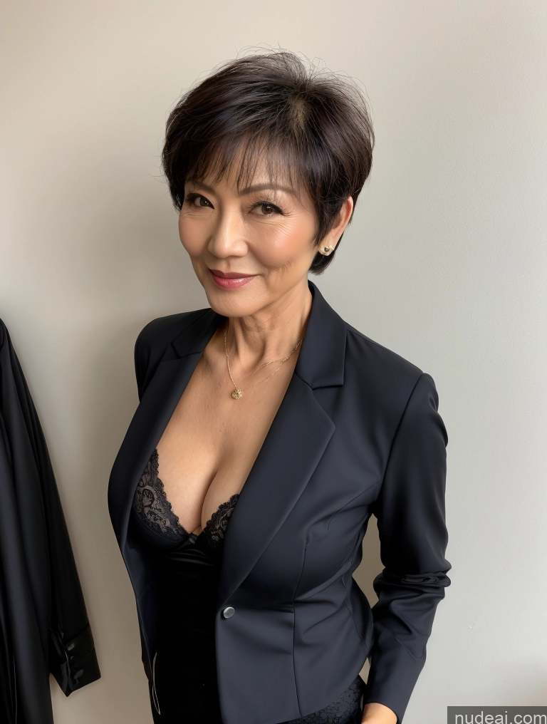 related ai porn images free for Milf Perfect Boobs Beautiful Perfect Body Short Hair 60s Chinese Blouse Bra Jacket Professor Stylish Suit Dark Lighting Detailed