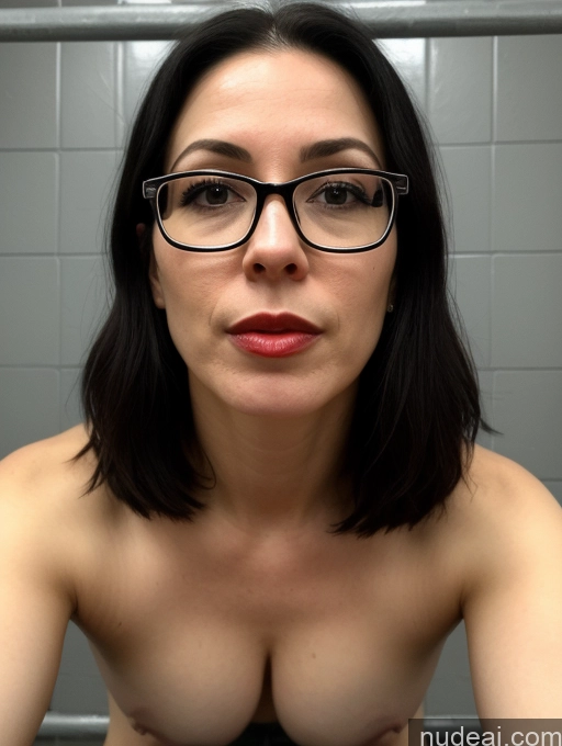 ai nude image of arafed woman with glasses and a red lipstick posing for a picture pics of Woman One Fairer Skin Perfect Body Short Lipstick Glasses Beautiful Perfect Boobs 40s Black Hair Long Hair Latina Prison Front View Blowjob Doctor Dominatrix Jewelry Sad