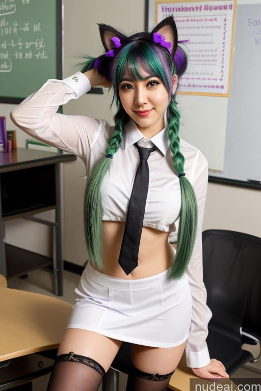 related ai porn images free for One Beautiful Abs 30s Front View Detailed Teacher Green Hair Purple Hair, Hair Ornament, Twintails, Cat Ears Hairstyle