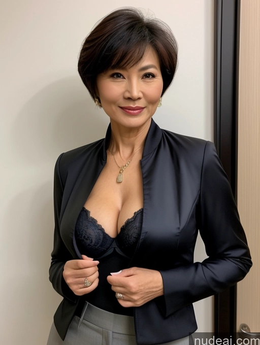 related ai porn images free for Milf Perfect Boobs Beautiful Perfect Body Short Hair 60s Chinese Blouse Bra Jacket Professor Stylish Suit Dark Lighting Detailed