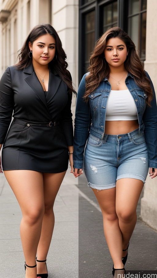 ai nude image of two women walking down a street in short shorts and jackets pics of 18 Thick Stylish Two