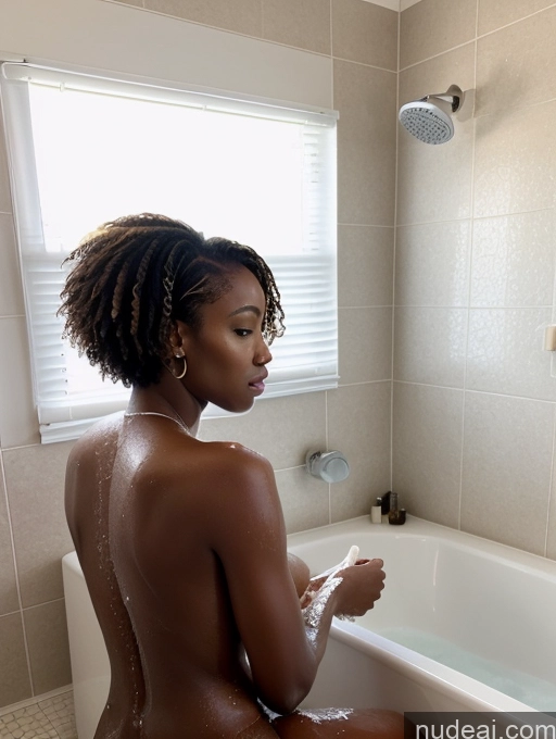 ai nude image of there is a woman sitting in a bathtub with a toothbrush pics of 18 Sexy Face Blonde Short Hair African Mirror Selfie Bathroom Front View Bathing Nude Bright Lighting