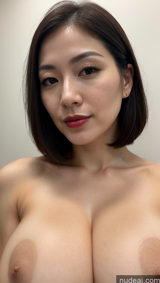 ai nude image of a close up of a woman with a very big breast pics of Woman One Beautiful Lipstick Fairer Skin 30s Black Hair Japanese Huge Boobs Bobcut Detailed Simple Skin Detail (beta) Close-up View