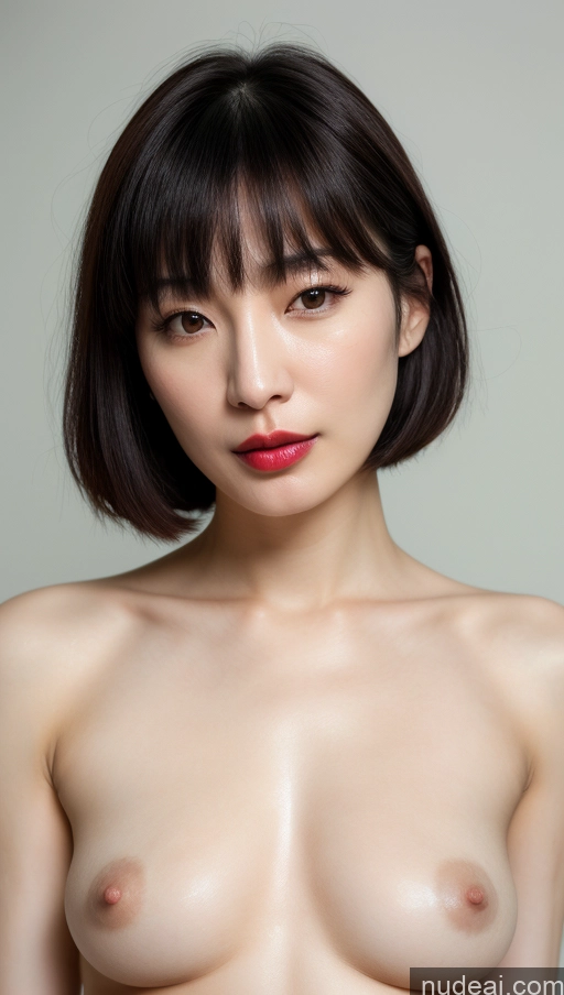 ai nude image of arafed asian woman with a short hair and a red lip pics of Woman One Beautiful Lipstick Fairer Skin 30s Black Hair Korean Small Tits Skin Detail (beta) Detailed Bangs