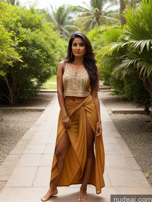 ai nude image of a woman standing on a walkway in a skirt and top pics of Short Thick Pubic Hair Tanned Skin Indian 30s Tunic Long Skirt T-pose