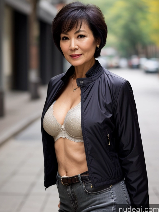 related ai porn images free for Milf Perfect Boobs Beautiful Perfect Body Short Hair 70s Chinese Blouse Bra Casual Jacket Professor Stylish Dark Lighting Detailed