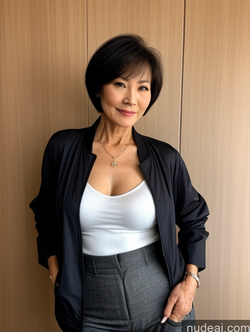 related ai porn images free for Milf Perfect Boobs Beautiful Perfect Body Short Hair 70s Chinese Blouse Bra Casual Jacket Professor Stylish Dark Lighting Detailed