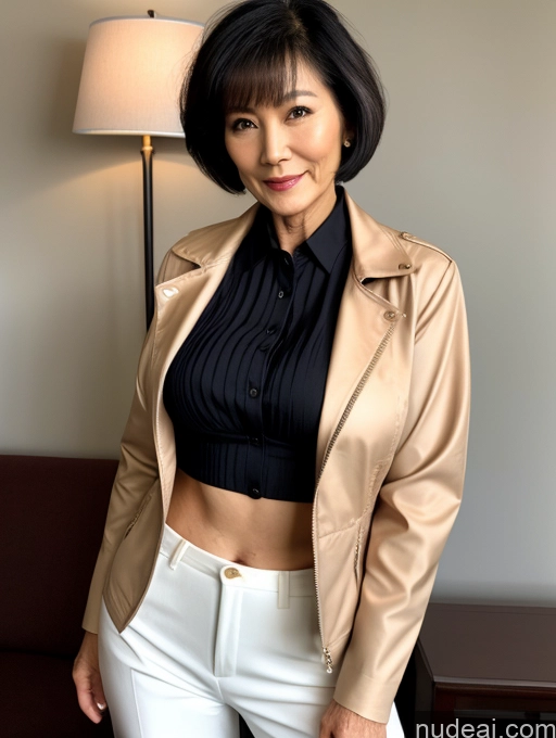 related ai porn images free for Milf Perfect Boobs Beautiful Perfect Body Short Hair 70s Chinese Blouse Bra Casual Jacket Professor Stylish Dark Lighting Detailed