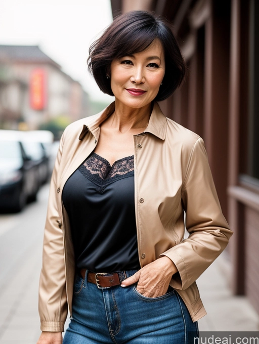 related ai porn images free for Milf Perfect Boobs Beautiful Perfect Body Short Hair 70s Chinese Blouse Bra Casual Jacket Professor Stylish Dark Lighting Detailed