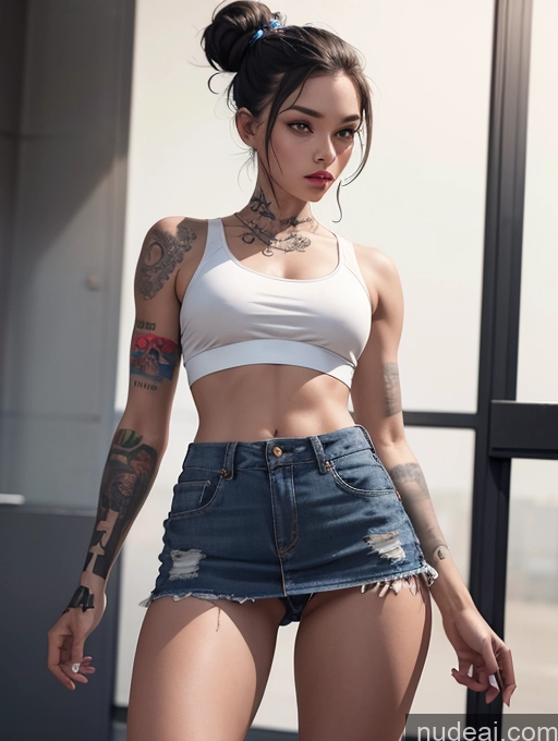 related ai porn images free for Woman One Tattoos French High Socks Mini Skirt Sports Bra Hair Bun Black Hair Spreading Legs