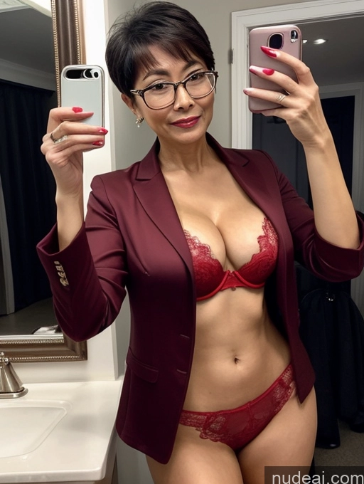 related ai porn images free for Milf Perfect Boobs Beautiful Glasses Perfect Body 50s Pixie Chinese Mirror Selfie Party Blouse Bra Jacket Suit Cleavage Dark Lighting Detailed