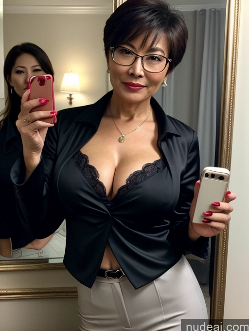 related ai porn images free for Milf Perfect Boobs Beautiful Glasses Perfect Body 50s Pixie Chinese Mirror Selfie Party Blouse Bra Jacket Suit Cleavage Dark Lighting Detailed