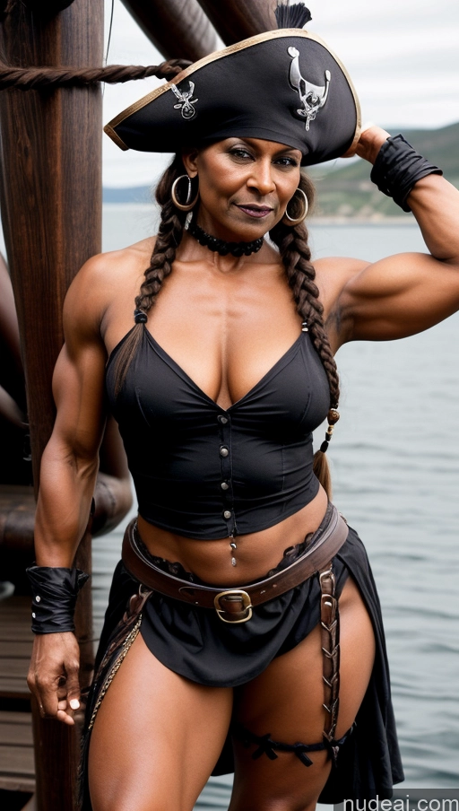 ai nude image of there is a woman in a pirate costume posing for a picture pics of Muscular Thick Abs Dark Skin Perfect Boobs 80s Braided Pirate Goth Viking