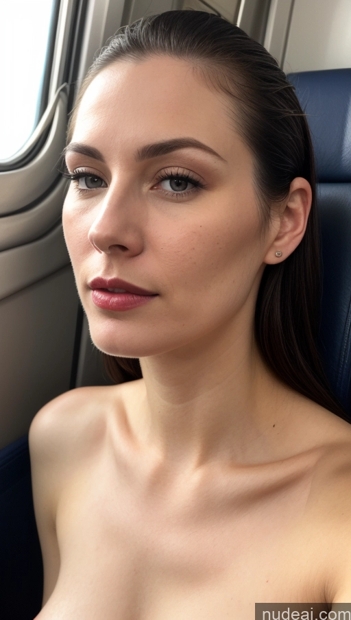 ai nude image of arafed woman sitting on a seat in a train looking out the window pics of Woman One Beautiful Lipstick Fairer Skin 30s Close-up View Train Skin Detail (beta) Detailed Simple Slicked Native American