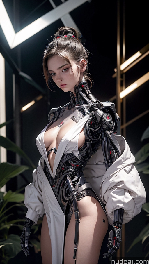 ai nude image of there is a woman in a cosplay outfit posing for a picture pics of Dark Lighting Jewelry Partially Nude Futuristicbot V2 Maid 18 Serious Sexy Face Cyberpunk Cyborg Working Out Stylish Dress