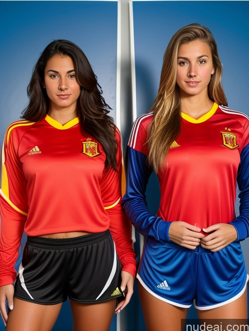 ai nude image of two women in soccer uniforms posing for a picture pics of Athlete Two Busty Big Ass Skinny Pubic Hair Perfect Body 18 Spanish Front View Soccer