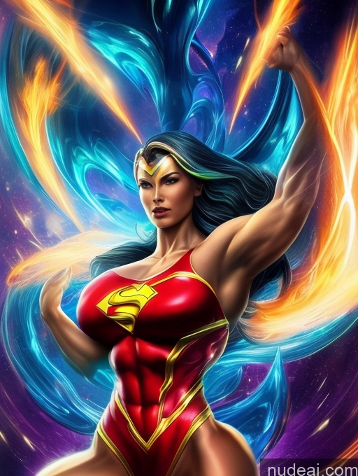 related ai porn images free for Several Perfect Boobs Muscular Abs Superhero Superheroine Powering Up Dynamic View Surrealist Trans Girl With Erect Penis