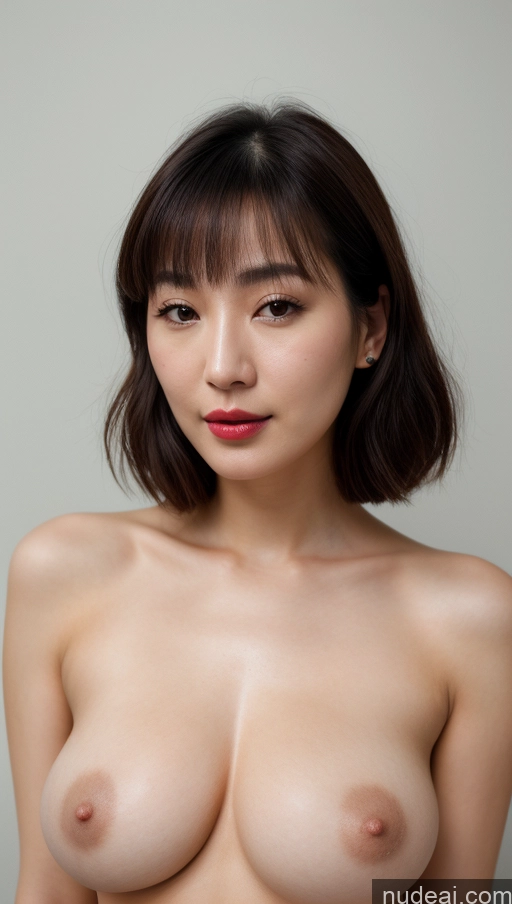 ai nude image of a close up of a woman with a very big breast pics of Woman One Beautiful Lipstick Fairer Skin Close-up View 30s Black Hair Bobcut Simple Skin Detail (beta) Busty Perfect Boobs Korean