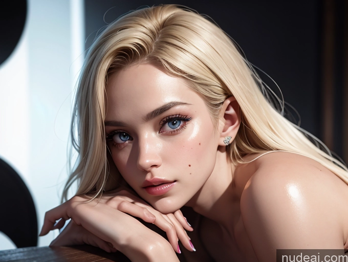 ai nude image of blond woman with blue eyes and a pink manicure posing for a picture pics of Beautiful Small Ass Skinny Abs 20s Blonde Straight Nude Detailed Sexy Face Alternative Bright Lighting Pearl Jewelry Transparent Mirror Selfie Close-up View Cumshot Two Hell