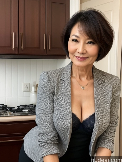 related ai porn images free for Milf Perfect Boobs Beautiful Perfect Body Short Hair 70s Chinese Kitchen Blouse Bra Jacket Professor Stylish Cleavage Detailed Suit