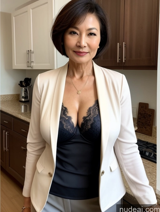 related ai porn images free for Milf Perfect Boobs Beautiful Perfect Body Short Hair 70s Chinese Kitchen Blouse Bra Jacket Professor Stylish Cleavage Detailed Suit