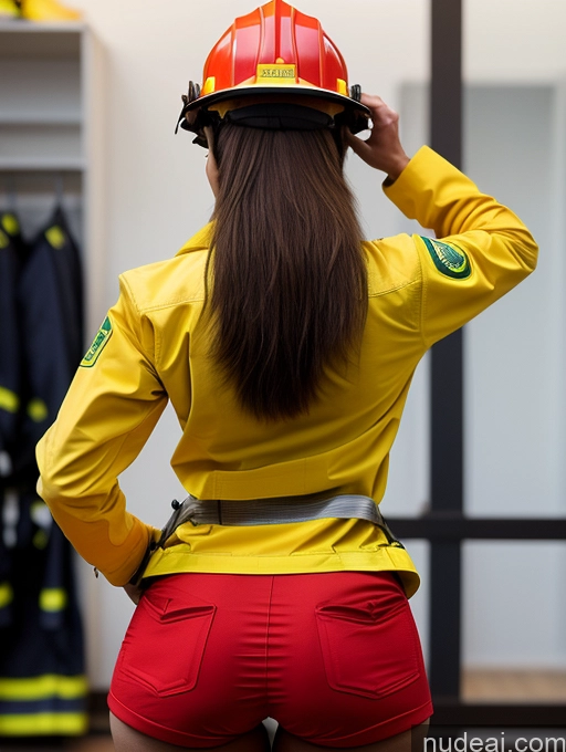 ai nude image of araffe in a firefighter's uniform is putting on her helmet pics of Athlete Huge Boobs Skinny Small Ass Brazilian Fairer Skin Pubic Hair Perfect Body Firefighter Back View