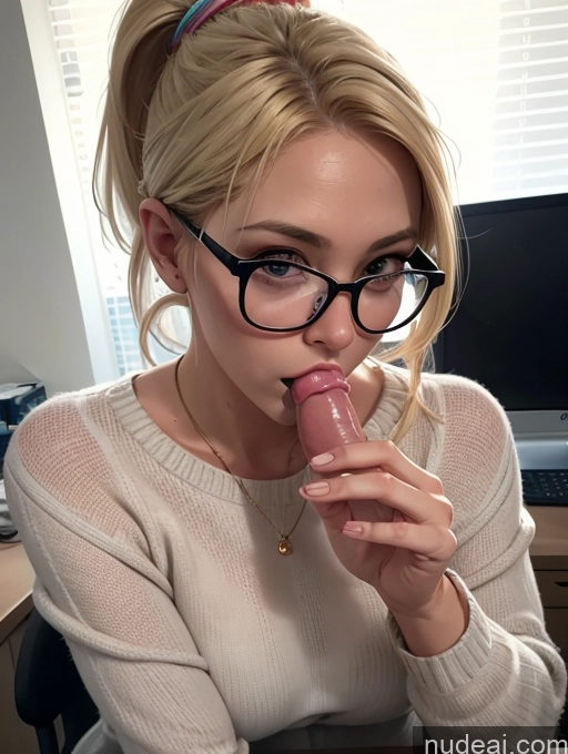 related ai porn images free for Blonde Simple Ponytail Glasses Chubby Blowjob Secretary Two Dress Stylish Office Woman 50s Sweater Transparent