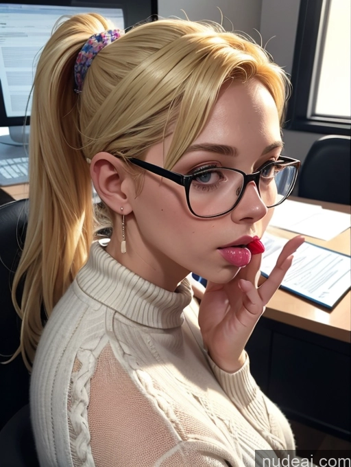 related ai porn images free for Blonde Simple Ponytail Glasses Chubby Blowjob Secretary Two Dress Stylish Office Woman 50s Sweater Transparent