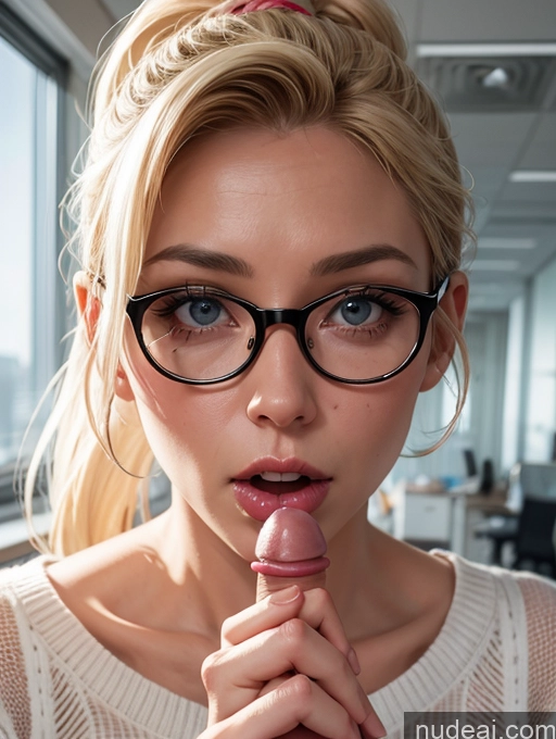 ai nude image of blond woman with glasses and a pink lip licking a pink object pics of Blonde Simple Ponytail Glasses Chubby Blowjob Secretary Two Dress Stylish Office Woman 50s Sweater Transparent