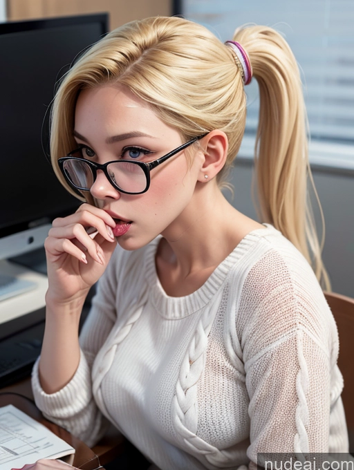 related ai porn images free for Blonde Simple Ponytail Glasses Chubby Secretary Two Dress Stylish Office Woman 50s Sweater Blowjob Transparent