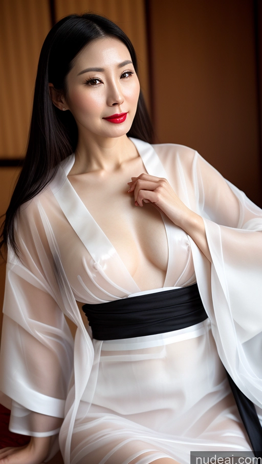 related ai porn images free for Woman One Small Tits Beautiful Lipstick Fairer Skin 40s Black Hair Slicked Chinese Close-up View Simple Dress Transparent Kimono