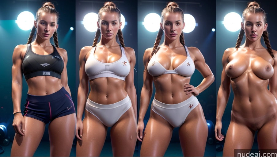 Athlete Perfect Boobs Perfect Body Oiled Body Makima, Braided Ponytail Fairer Skin Tall Beautiful Muscular Brunette Irish 3d Club Front View High Socks Short Shorts Sports Bra Sports Detailed Onoff Two