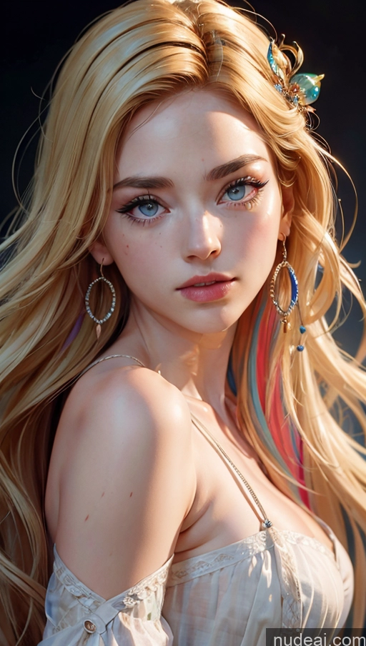 ai nude image of blonde haired girl with blue eyes and a butterfly in her hair pics of Highlands Doll Likeness