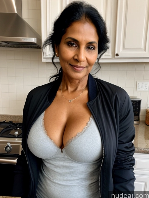 ai nude image of there is a woman in a black jacket posing for a picture pics of Milf Perfect Boobs Beautiful Perfect Body Dark Skin 70s Indian Kitchen Bra Casual Jacket Professor Stylish Suit Cleavage Detailed Sexy Face