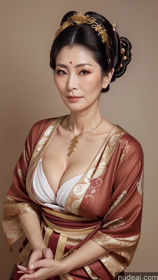 ai nude image of arafed asian woman in a red and gold dress posing for a picture pics of Milf One Busty Fairer Skin Black Hair 60s Japanese Marquise Hair Dunhuang (敦煌) V1