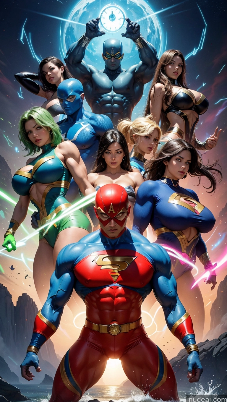 ai nude image of a picture taken from the cover of a comic book featuring a group of superheros pics of Captain Planet Bodybuilder Abs Muscular Surrealist Dynamic View Superhero Power Rangers Powering Up One Huge Boobs Perfect Boobs