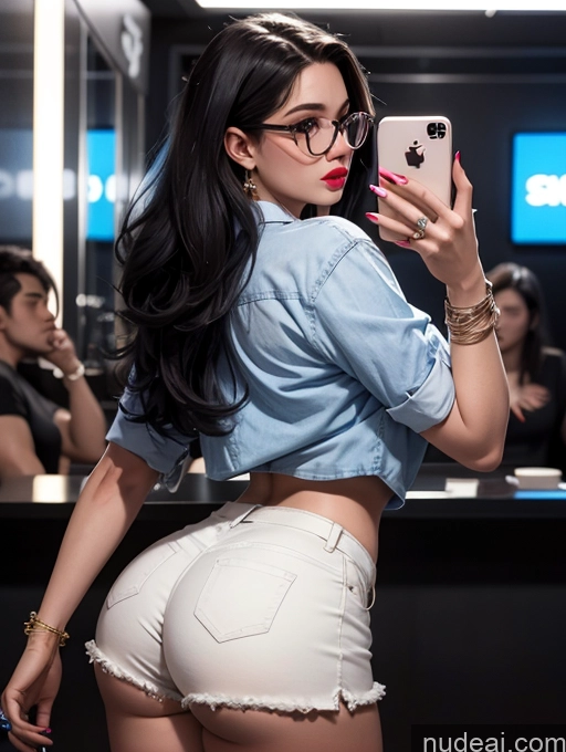 related ai porn images free for Woman Busty Lipstick Glasses Thick Big Hips 20s Seductive Black Hair Long Hair Mirror Selfie Club French Shirt Short Shorts