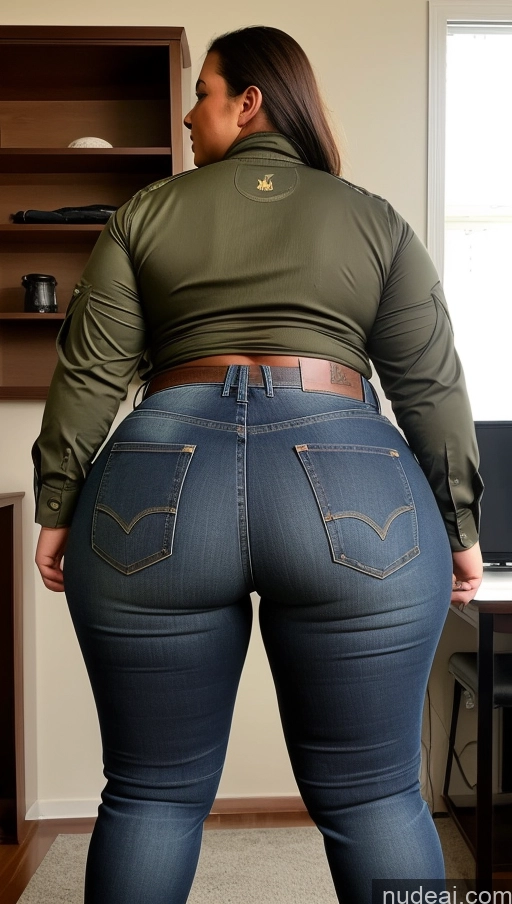 ai nude image of araffe woman in jeans and a green shirt is standing in a room pics of Athlete Big Ass Big Hips Military Jeans