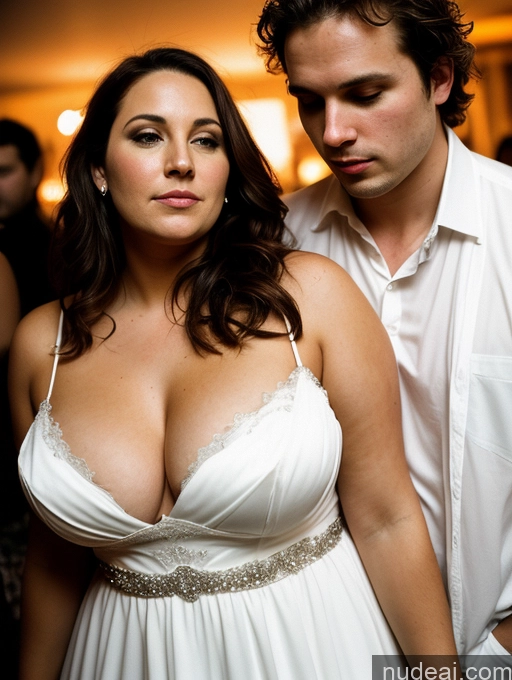 related ai porn images free for Several Busty Big Ass Fairer Skin Brunette Messy White Film Photo Party Dress Wedding Cleavage Dark Lighting Detailed Woman + Man Chubby Big Hips 30s Stylish