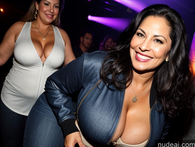 ai nude image of there is a woman in a blue jacket posing for a picture pics of Milf One Big Ass Thick Tall Black Hair Long Hair Latina Jeans Happy Club 40s Cleavage Busty Bomber