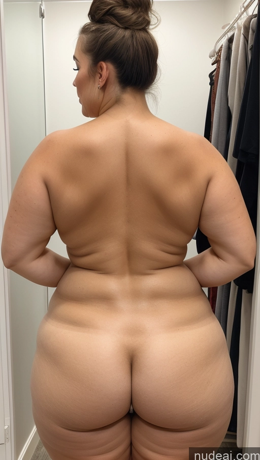 ai nude image of araffe woman with a huge ass standing in a closet pics of Huge Boobs Big Ass Fat Serious Brunette Hair Bun Skin Detail (beta) Changing Room Front View Nude Detailed Several Chubby Thick 60s Big Hips Czech Milf