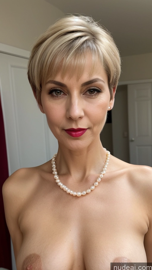 ai nude image of arafed woman with a pearl necklace and a pearl necklace pics of Milf Short Hair Seductive Sexy Face Crisp Anime Skinny Pubic Hair Lipstick Pearl Jewelry Perfect Boobs Hungarian