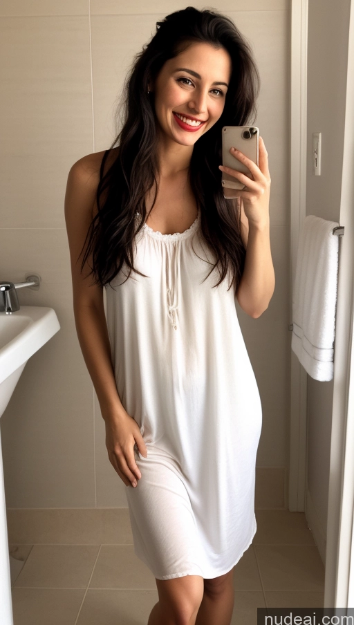 ai nude image of arafed woman in a white dress taking a selfie in a bathroom pics of Woman One Sunglasses Lipstick Small Ass Abs Tall Pubic Hair Fairer Skin 20s Happy Black Hair Indian Front View Messy Perfect Boobs Nightgown Bathroom