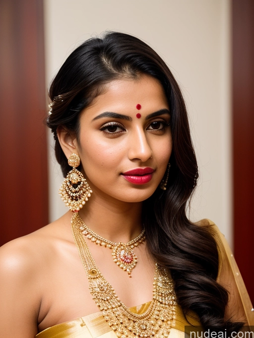 ai nude image of araffe woman in a yellow sari with a gold necklace and earrings pics of Woman Beautiful Lipstick Oiled Body 18 Pouting Lips Black Hair Ponytail Indian Vintage Sari Traditional Wedding Diamond Jewelry Gold Jewelry Jewelry Pearl Jewelry Bright Lighting Sexy Face Detailed Simple Fairer Skin Thin Round Glasses