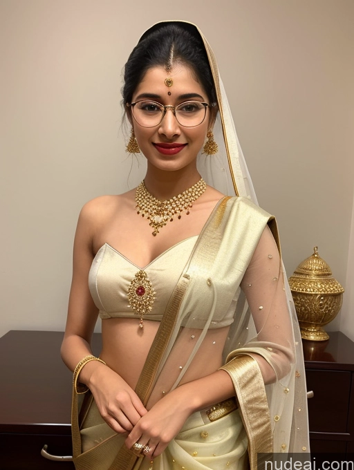 ai nude image of araffe woman in a white sari and gold jewelry pics of Sorority One Beautiful Lipstick Perfect Body Fairer Skin 18 Black Hair Ponytail Indian Skin Detail (beta) Angel Sari Stylish Traditional Wedding Cleavage Diamond Jewelry Gold Jewelry Jewelry Detailed Simple Thin Round Glasses