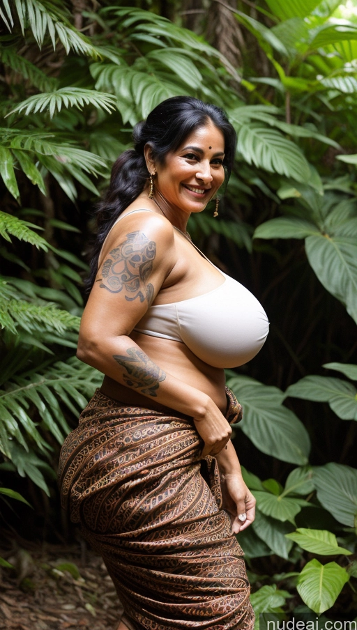 ai nude image of araffe woman with a tattoo on her arm and a skirt pics of Milf Busty Huge Boobs Beautiful Tattoos Muscular Big Ass Abs Thick Fat Big Hips Tall Dark Skin 60s Happy Black Hair Ponytail Indian Sexy Face Jumping Sari Front View Jungle