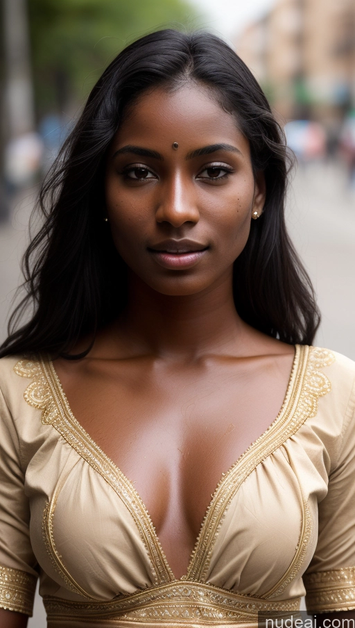 ai nude image of araffe woman in a gold dress standing on a city street pics of Detailed Alternative Traditional Blouse Front View Street Skin Detail (beta) Indian Sexy Face 18 Dark Skin Oiled Body Small Tits