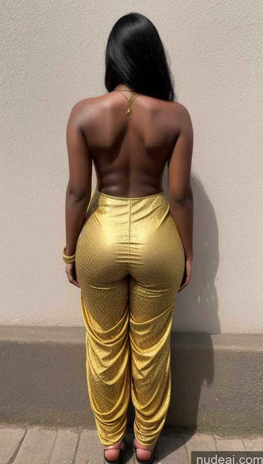 ai nude image of a woman in a gold outfit is standing against a wall pics of 18 Dark Skin Oiled Body Two Indian Small Tits Detailed Alternative Street Big Ass Salwar Back View Traditional Big Hips Thick