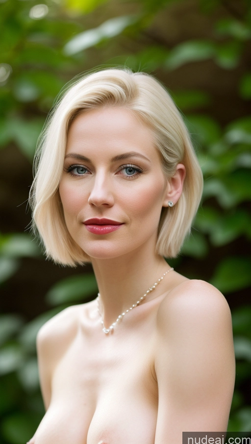 ai nude image of blond woman with a necklace and pearl necklace posing for a picture pics of Sexy Face Blonde 40s Fairer Skin Perfect Boobs Pixie Scandinavian Lipstick Pearl Jewelry